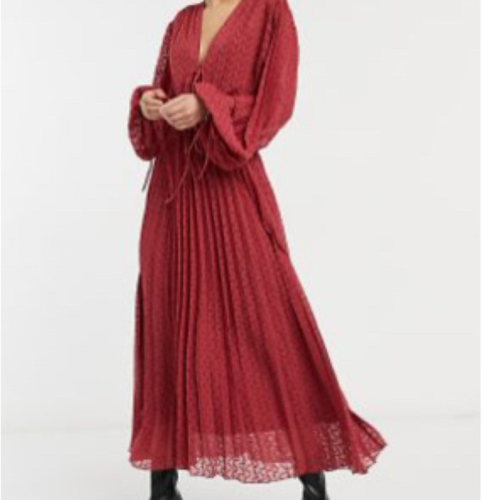 ASOS Curve Burgundy Sheer Long Sleeve Dress